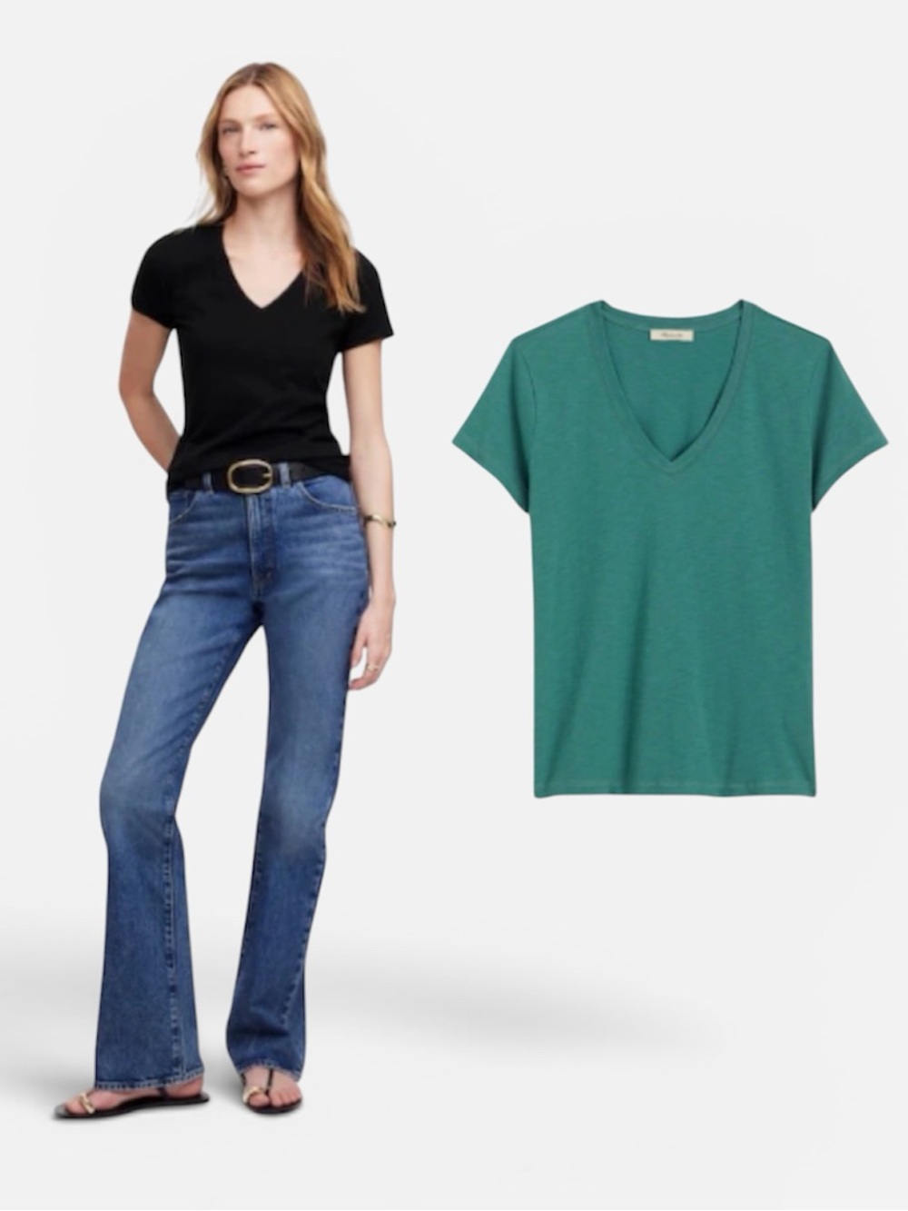 Madewell Slub Perfect V Neck Tee in Lagoon Green Size Small